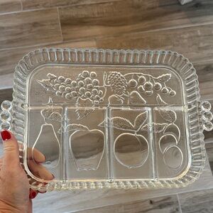 Vintage Indiana Glass fruit motif divided tray